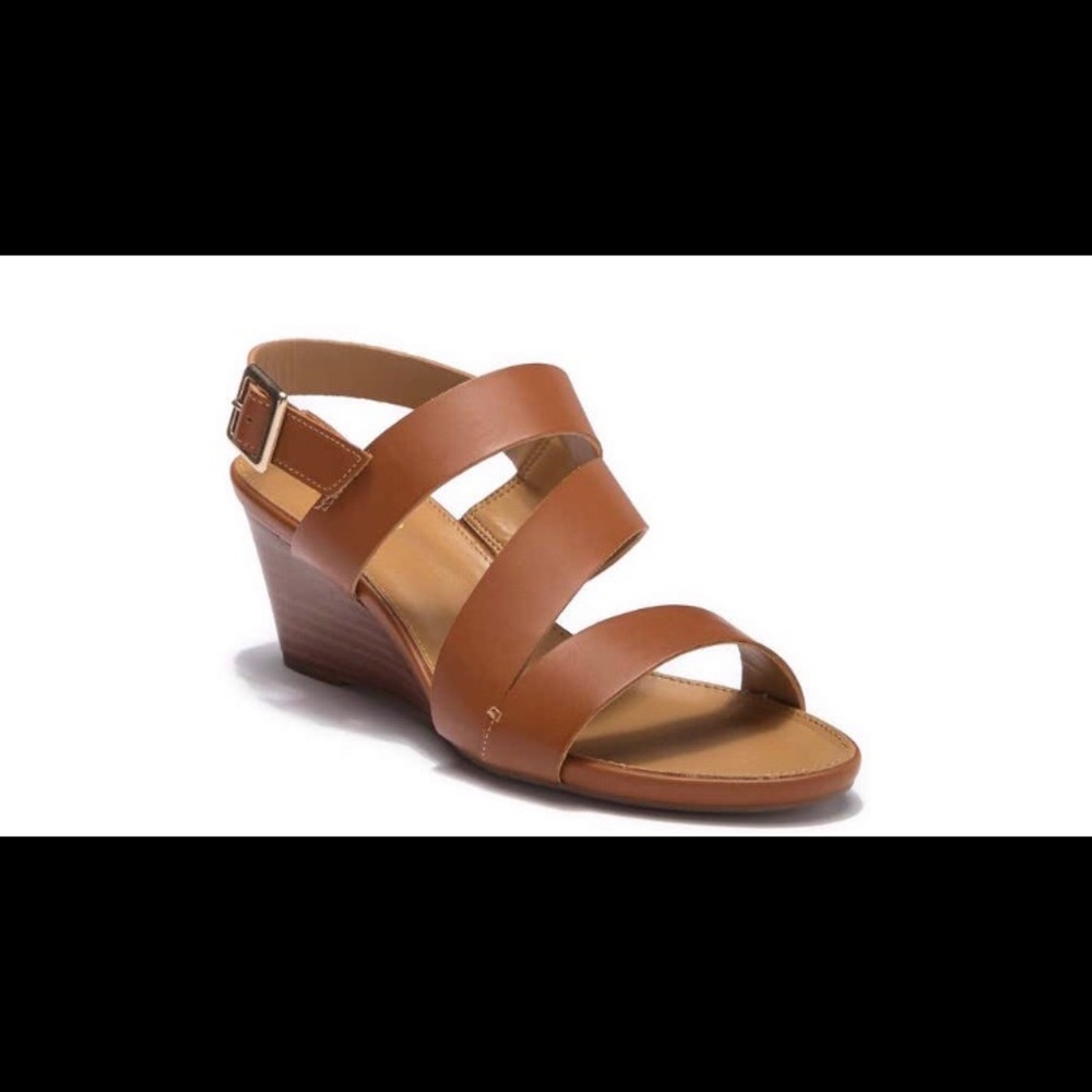 Franco Sarto Camel Leather Strappy Wedges